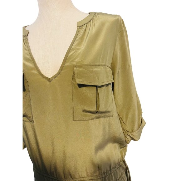 Rory Beca Military Green Silk Flowy Shorts Romper Drawstring Waist Designer XS - Picture 2 of 11